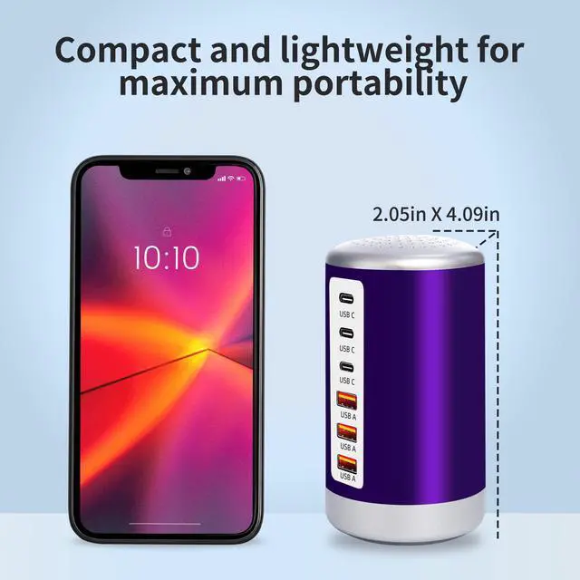 Alt view image 6 of 6 - 60W USB Charging Station with 6-Port (3 USB-A & 3 USB-C) for iPhone 12/13/14, Tablets & Smartphones - Purple