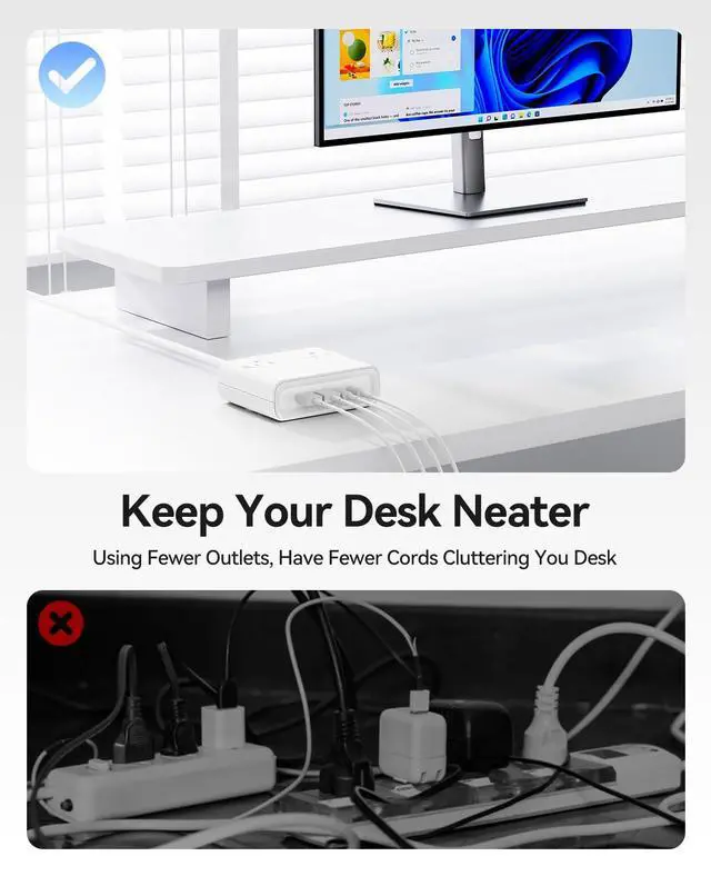 Alt view image 4 of 7 - 25W GaN Power Strip with USB Ports, 8-in-1 Charging Station