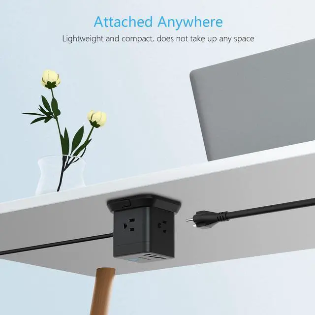 Alt view image 6 of 7 - PD20W Power Strip Tower with USB, Vertical Cube Mountable Power Outlet Extender with 3 Outlets, 3 USB-A & 1 USB-C Ports, 5-Foot Extension Cord and Detachable Base for Easy Mounting (Black)