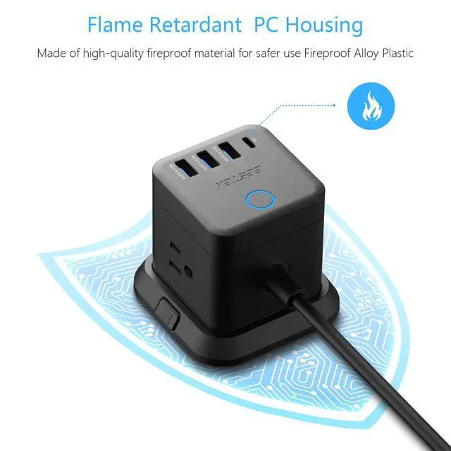 Alt view image 3 of 7 - PD20W Power Strip Tower with USB, Vertical Cube Mountable Power Outlet Extender with 3 Outlets, 3 USB-A & 1 USB-C Ports, 5-Foot Extension Cord and Detachable Base for Easy Mounting (Black)