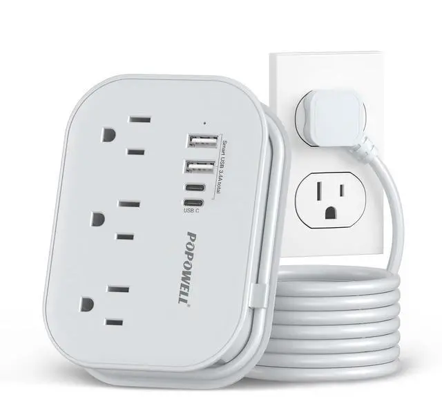 Main image of Flat Plug Power Strip- USB Travel Power Strip, 3 Outlets and 4 USB Ports(2 USBC) Desktop Charging Station, 5 Ft Wrapped Extension Cord, Non-Surge Protector for Cruise Essentials, Travel, Home, Dorm.