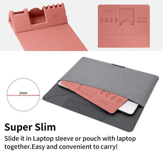 Alt view image 6 of 7 - Mouse Pad with Phone Holder & Pen Holders, Wireless Charging Desk Mat, Mousepad Home Office Desk Pad with Ultra-Smooth Surface, Non-Slip Base, Waterproof Keyboard Pad, Classic Pink Desk Mat