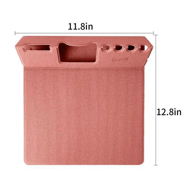 Alt view image 7 of 7 - Mouse Pad with Phone Holder & Pen Holders, Wireless Charging Desk Mat, Mousepad Home Office Desk Pad with Ultra-Smooth Surface, Non-Slip Base, Waterproof Keyboard Pad, Classic Pink Desk Mat