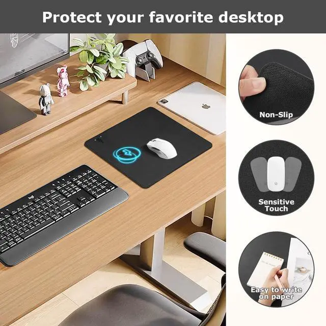 Alt view image 3 of 7 - Wireless Charging Mouse Pad 2 in 1 Leather Multifunctional Office Desk Pad with Non-Slip Rubber Base, Waterproof Desk pad for Computers/Office/Work/Home/Decor 12" x 10"Black - L