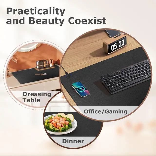 Alt view image 7 of 7 - Wireless Charging Mouse Pad 2 in 1 Leather Multifunctional Office Desk Pad with Non-Slip Rubber Base, Waterproof Desk pad for Computers/Office/Work/Home/Decor 12" x 10"Black - L