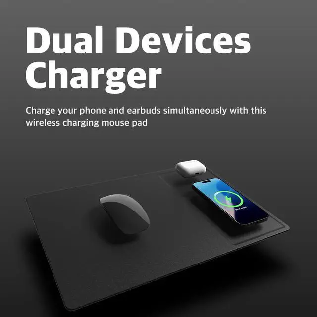 Alt view image 2 of 7 - H3 PRO Dual Qi Wireless Charging Mouse Pad Dual Fast Wireless Chargers for Smartphones and Earbuds Smooth Surface with Anti-Slip Base for Home and Office Use (Cold Black)