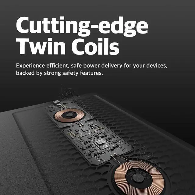Alt view image 3 of 7 - H3 PRO Dual Qi Wireless Charging Mouse Pad Dual Fast Wireless Chargers for Smartphones and Earbuds Smooth Surface with Anti-Slip Base for Home and Office Use (Cold Black)