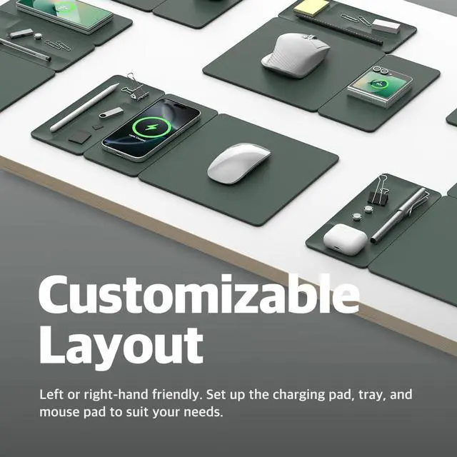 Alt view image 4 of 7 - H3 Split Max 3-in-1 Wireless Charging Mouse Pad Fast Qi Charger, Mousepad Mat, and Magnetic Tray Organizer Compatible with Smartphones and Earbuds (Deep Green)
