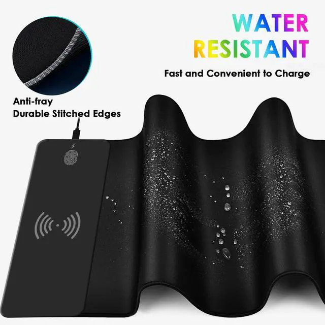 Alt view image 5 of 7 - RGB Gaming Mouse Pad with Wireless Charging 15W, 14 Lights Touch Button LED Mouse Mat Extra Large Mousepad Non-Slip Rubber Base Waterproof Computer Keyboard Mat for Gaming, PC, Laptop, 800x300x4MM