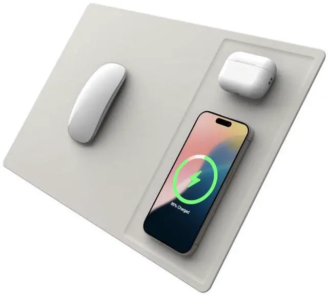 Main image of H3 PRO Dual Qi Wireless Charging Mouse Pad Dual Fast Wireless Chargers for Smartphones and Earbuds Smooth Surface with Anti-Slip Base for Home and Office Use (Cream Powder)