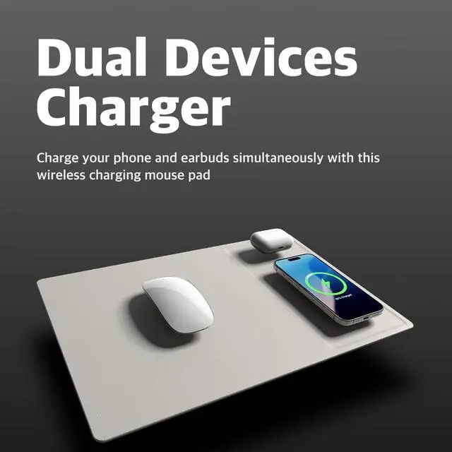 Alt view image 2 of 7 - H3 PRO Dual Qi Wireless Charging Mouse Pad Dual Fast Wireless Chargers for Smartphones and Earbuds Smooth Surface with Anti-Slip Base for Home and Office Use (Cream Powder)