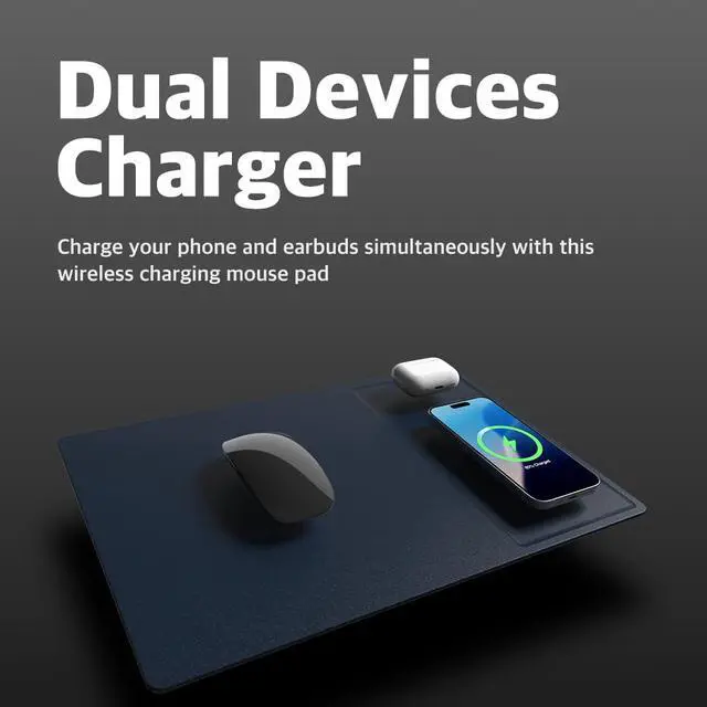Alt view image 2 of 7 - H3 PRO Dual Qi Wireless Charging Mouse Pad Dual Fast Wireless Chargers for Smartphones and Earbuds Smooth Surface with Anti-Slip Base for Home and Office Use (Frost Blue)
