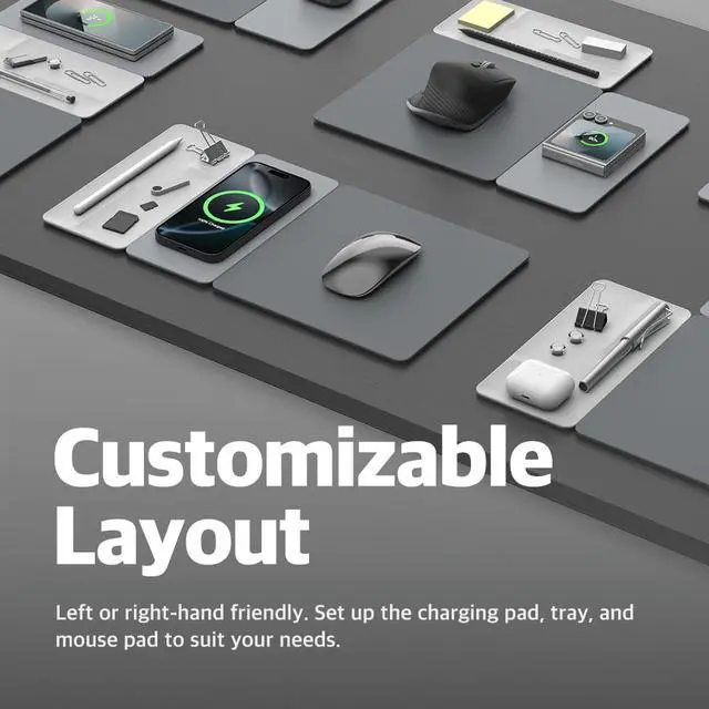 Alt view image 4 of 7 - H3 Split Max 3-in-1 Wireless Charging Mouse Pad Fast Qi Charger, Mousepad Mat, and Magnetic Tray Organizer Compatible with Smartphones and Earbuds (Graphite Grey)