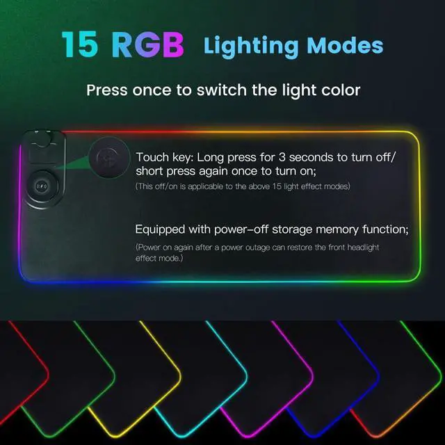 Alt view image 5 of 7 - 3 in 1 Mouse Pad with Wireless Charging, 31.5"x11.8" Mouse Pad RGB with Magnetic Wireless Charging,15 Light Modes,Non-Slip Base,Waterproof Keyboard Pad, Black