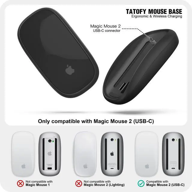 Alt view image 2 of 6 - Mouse Charger Compatible with Magic Mouse 2 (USB-C) Grip with Wireless Charging Support, Ergonomic Base (Black)
