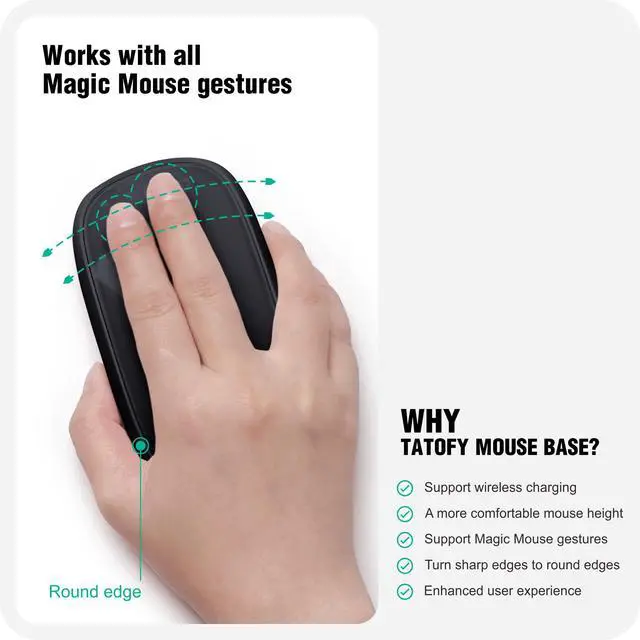 Alt view image 5 of 6 - Mouse Charger Compatible with Magic Mouse 2 (USB-C) Grip with Wireless Charging Support, Ergonomic Base (Black)