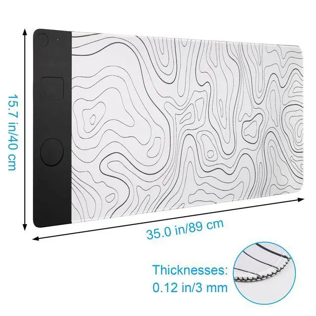 Alt view image 6 of 7 - 3 in 1 Wireless Charging Mouse Pad, Desk Mat with Wireless Charger Multiple Devices Compitable with Watch/iPhone, White Topographic Large Desk Mat(90 x 40cm) for MacBook, PC, Laptop