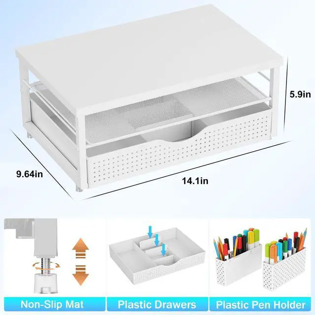 Alt view image 5 of 7 - Desk Organizers and Accessories, Monitor Stand with Drawer and 2 Pen Holder, Desktop Organizer Suitable for Offices and Dormitories (White-Plain)