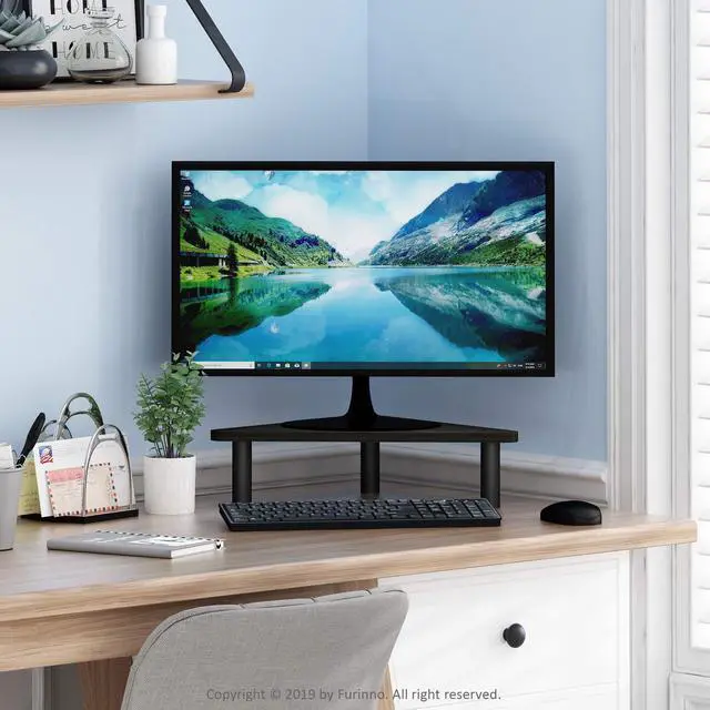 Alt view image 2 of 7 - Turn-N-Tube Monitor Stand Riser, 19.6" Wide Triangle Corner Monitor Riser, Laptop Stand for Desk, Office Desk Accessories, Desktop Organizers and Accessories, Toolless Assembly, Espresso