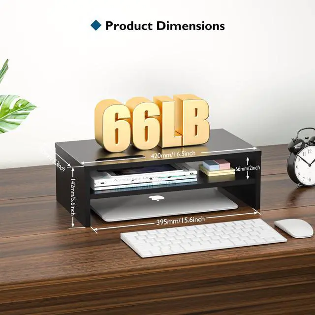 Alt view image 4 of 6 - Wooden Monitor Stand Riser for Desk, 2-Tier Computer Monitor Stand