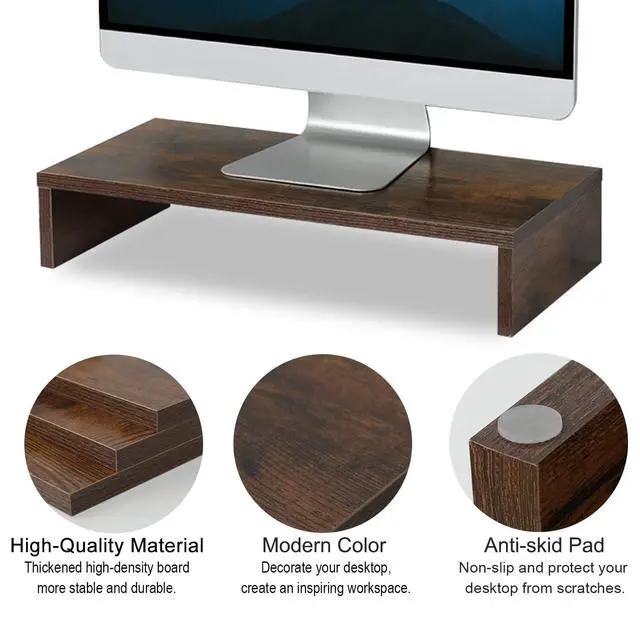 Alt view image 4 of 7 - 20 inch Wood Monitor Stand Riser, Desktop Riser Shelf, Rustic Brown