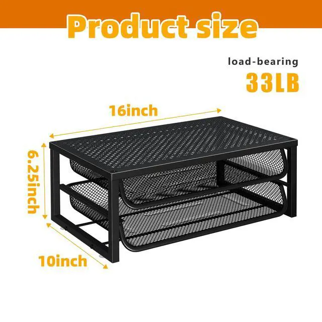 Alt view image 3 of 7 - 2-Pack 2-Tier Monitor Stand Riser with Drawer, Metal Computer Desk Organizer for Home Office, Black