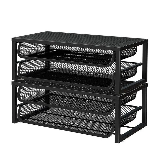 Alt view image 7 of 7 - 2-Pack 2-Tier Monitor Stand Riser with Drawer, Metal Computer Desk Organizer for Home Office, Black