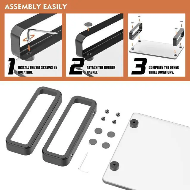 Alt view image 7 of 7 - Computer Monitor Stand Riser Multi Media Desktop Stand for Flat Screen LCD LED TV, Laptop/Notebook, with Tempered Glass and Metal Legs, Black HD02B-001U