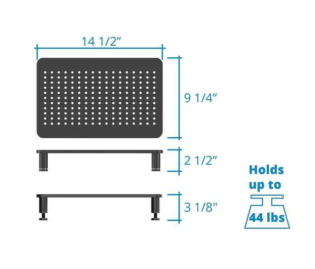Alt view image 3 of 7 - Monitor Riser Laptop Stand, Adjustable Legs, Stackable, 14.5 x 9.25 x 3.125 Inches Max Height, Matte Black Steel, 1 Stand