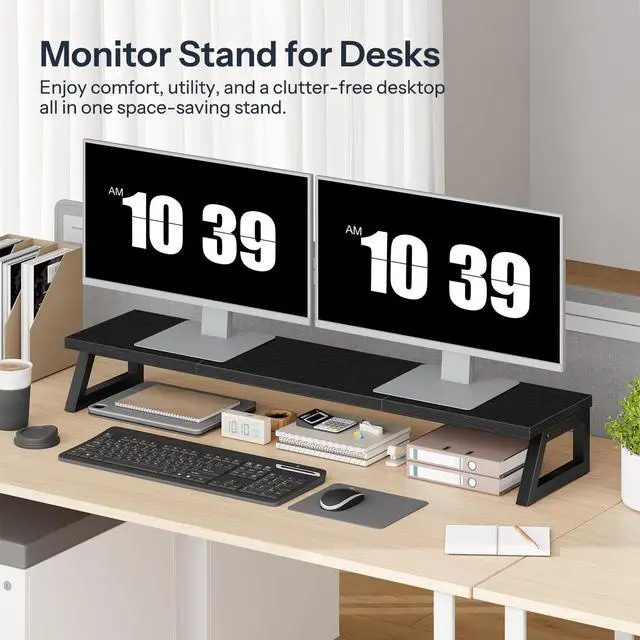 Alt view image 3 of 7 - Dual Monitor Stand Riser, 39 Inch Large Computer Monitor Stand for 2 Monitors, Computer Monitor Riser, Desk Shelf Organizer for Office Desk, Accessories, Black BB121CJ01