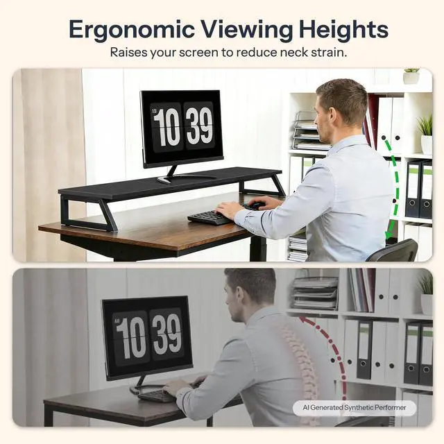 Alt view image 5 of 7 - Dual Monitor Stand Riser, 39 Inch Large Computer Monitor Stand for 2 Monitors, Computer Monitor Riser, Desk Shelf Organizer for Office Desk, Accessories, Black BB121CJ01