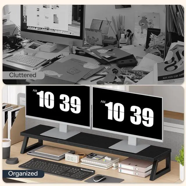 Alt view image 7 of 7 - Dual Monitor Stand Riser, 39 Inch Large Computer Monitor Stand for 2 Monitors, Computer Monitor Riser, Desk Shelf Organizer for Office Desk, Accessories, Black BB121CJ01