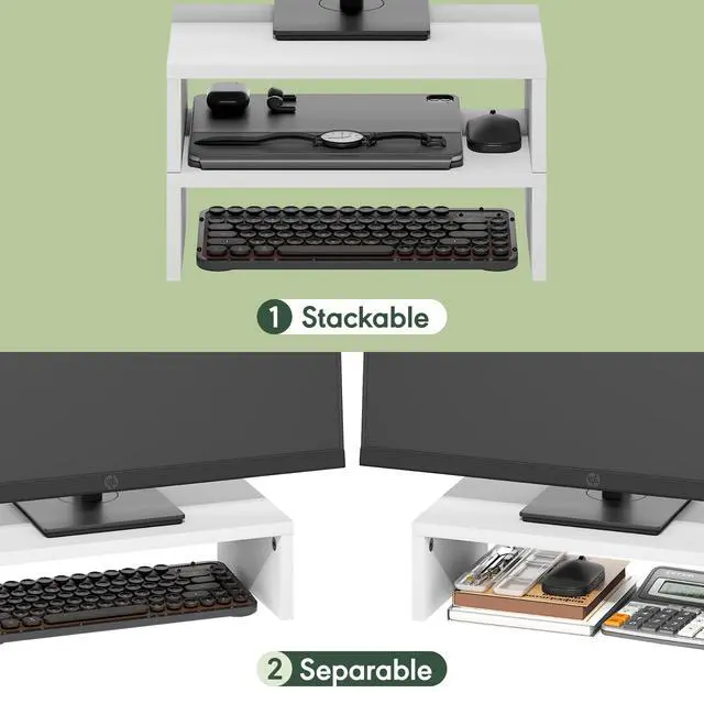 Alt view image 3 of 7 - CLASSIC Monitor Stand Riser Set of 2, 15.7" Wide Dual Monitor Riser, Stackable Separable Laptop Stand for Desk, Desktop Organizers and Accessories, for Office Supplier, White