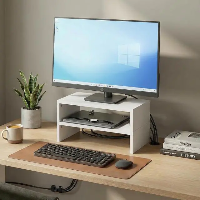 Alt view image 2 of 7 - CLASSIC Monitor Stand Riser Set of 2, 15.7" Wide Dual Monitor Riser, Stackable Separable Laptop Stand for Desk, Desktop Organizers and Accessories, for Office Supplier, White