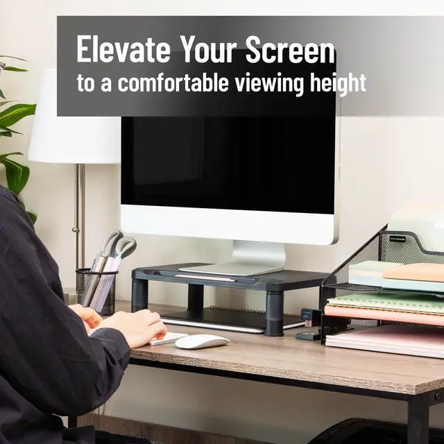 Alt view image 2 of 7 - Monitor Stand, Height Adjustable, Laptop, Computer, Riser, Office, Set of 2, Black