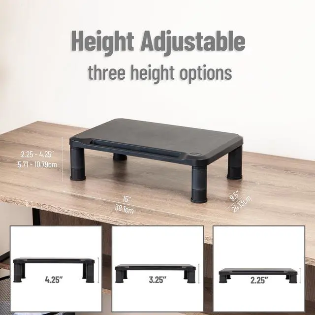 Alt view image 3 of 7 - Monitor Stand, Height Adjustable, Laptop, Computer, Riser, Office, Set of 2, Black