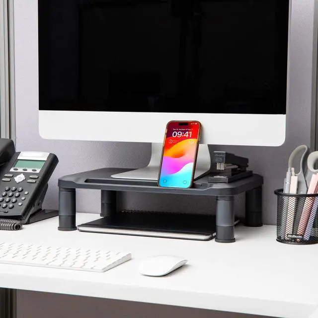 Alt view image 6 of 7 - Monitor Stand, Height Adjustable, Laptop, Computer, Riser, Office, Set of 2, Black