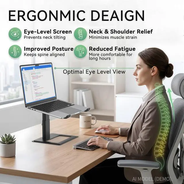 Alt view image 2 of 7 - Adjustable Laptop Stand, Ergonomic Aluminum Riser for 10-17.3 Notebooks, Ventilated Metal Holder with Height Alignment for Desk Workspace, Black