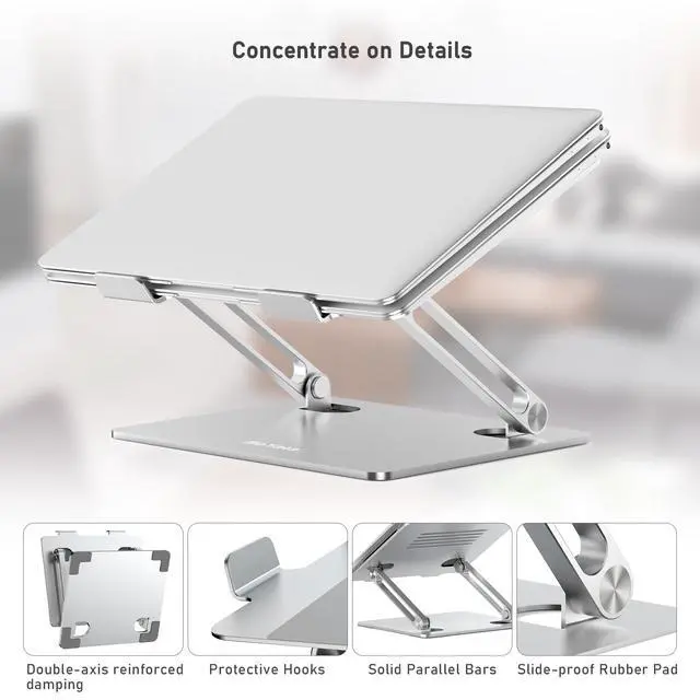 Alt view image 4 of 6 - Laptop Stand, Adjustable Aluminum Riser for 15-Inch Laptops, Silver