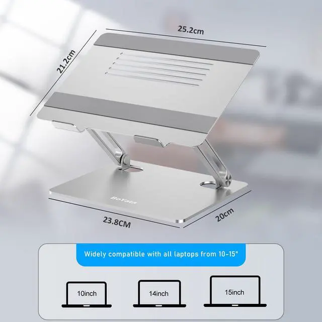 Alt view image 2 of 6 - Laptop Stand, Adjustable Aluminum Riser for 15-Inch Laptops, Silver