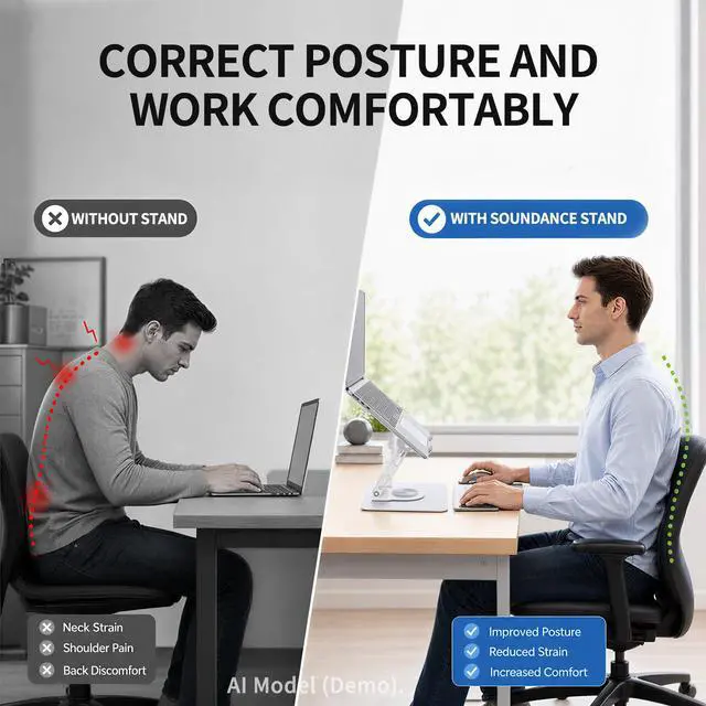 Alt view image 3 of 7 - 360 Rotating Laptop Stand, Ergonomic Computer Riser for Desk, Adjustable Height Multi-Angle Metal Holder, Foldable Portable Notebook Elevating Base for Office & Home, White