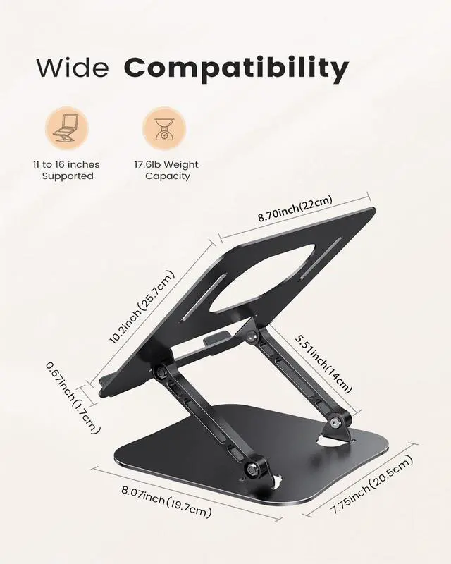 Alt view image 5 of 6 - Adjustable Aluminum Laptop Stand, Ergonomic Riser for 11-16" Laptops
