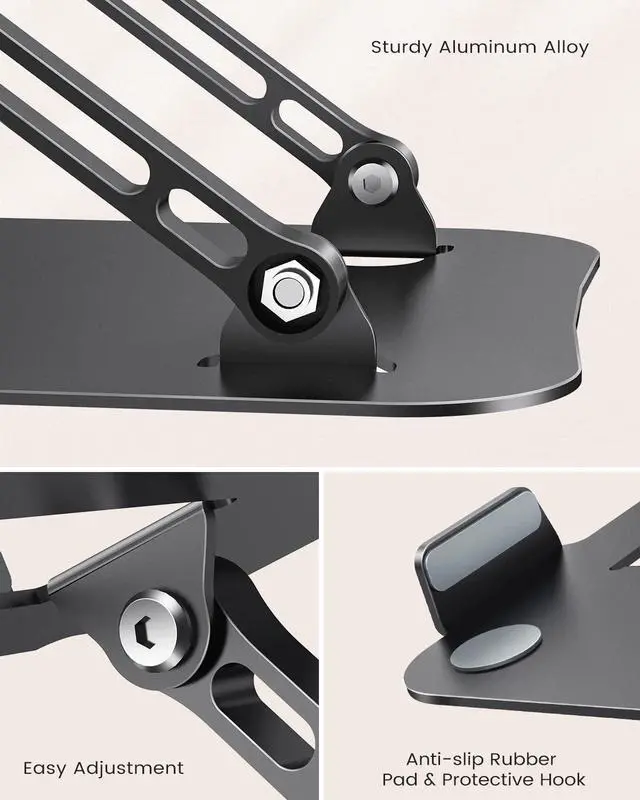 Alt view image 6 of 6 - Adjustable Aluminum Laptop Stand, Ergonomic Riser for 11-16" Laptops