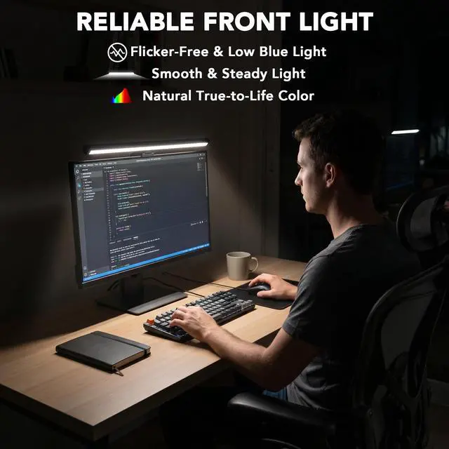 Alt view image 4 of 7 - Smart Monitor Light Bar with RGB Backlight, Software-Controlled Display Color & Music Sync, LED Desk LampMonitor Light for Gaming/Work with 16M Colors & 18 Modes 16"