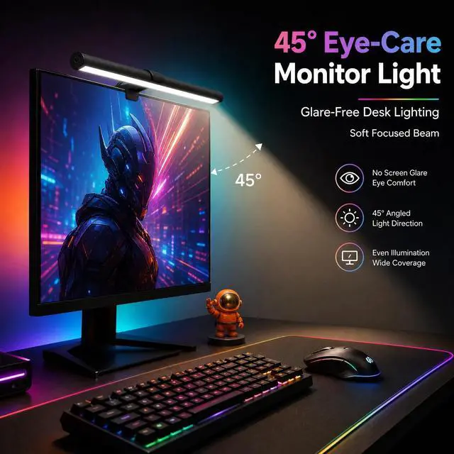 Alt view image 4 of 6 - RGB Monitor Light Bar Dual USB Reading Screen Lamp Touch Switch
