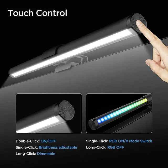 Alt view image 6 of 6 - RGB Monitor Light Bar Dual USB Reading Screen Lamp Touch Switch