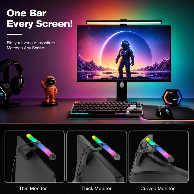 Alt view image 3 of 6 - RGB Monitor Light Bar Dual USB Reading Screen Lamp Touch Switch