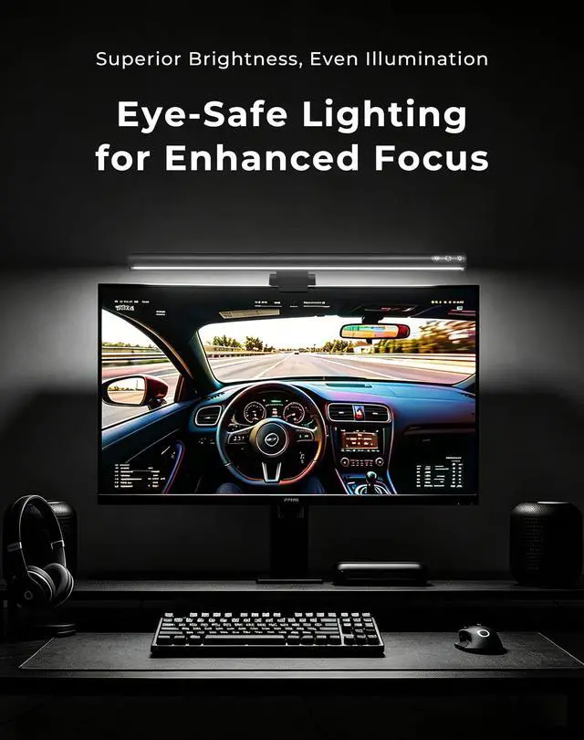 Alt view image 6 of 6 - 17.5" Monitor Light Bar for Flat & Curved Screens (0.3"-1.4"), Ultrawide Eye-Care Desk Lamp with Asymmetric No-Glare Light, Stepless Dimming, Premium Aluminum Screen Bar for Home Office
