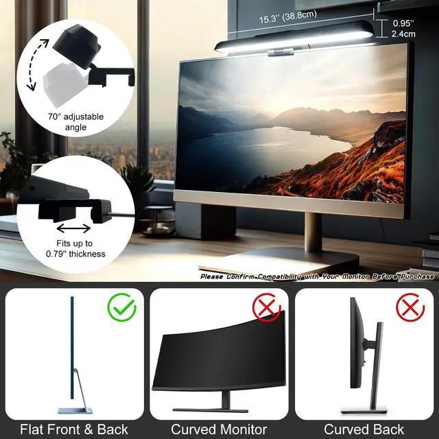 Alt view image 6 of 7 - Monitor Light Bar, Computer Monitor Lamp for Eye Care, Home Office (15.3")