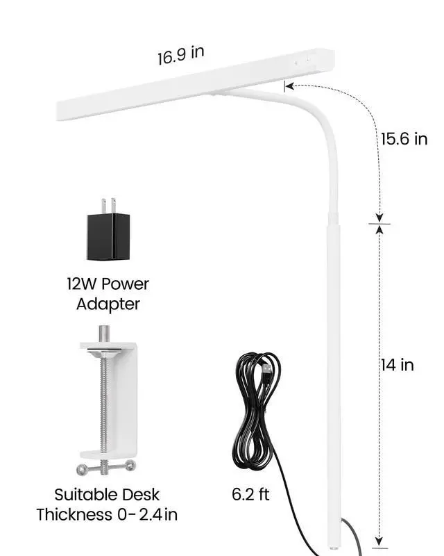 Alt view image 6 of 7 - LED Desk Lamp for Office Home, 12W Eye-Caring Light with Clamp